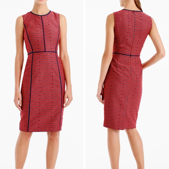 J. Crew Dresses & Skirts - J.Crew Dress Red Paneled Sheath Piping Blue Knee 0